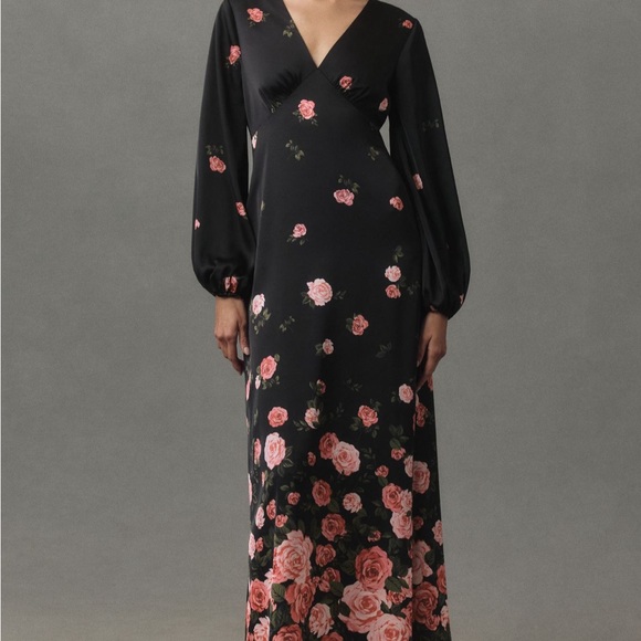 Black and Pink Long Sleeve Gown for Wedding Guests-Anthropology-BHLDN - Picture 2 of 6